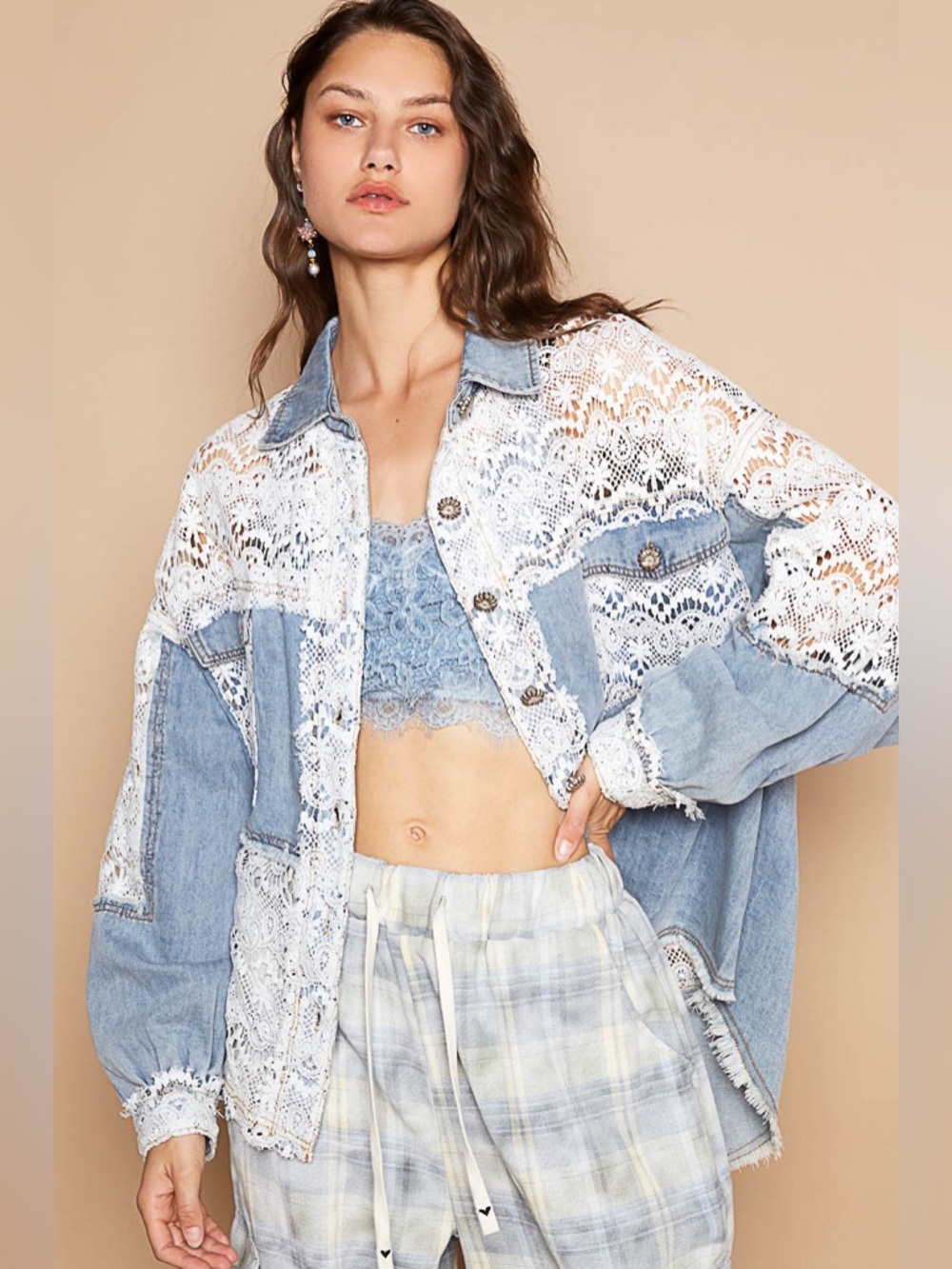 POL “ Salt Air Lace Shacket “ | Denim - Picture 3 of 8